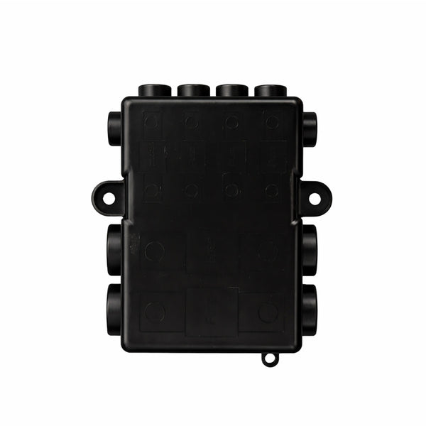 Top view of black fuse holder cover with embossed fuse location labels