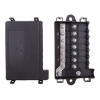 Top-down flat lay of open fuse base and cover showing component layout