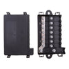 Top-down flat lay of open fuse base and cover showing component layout
