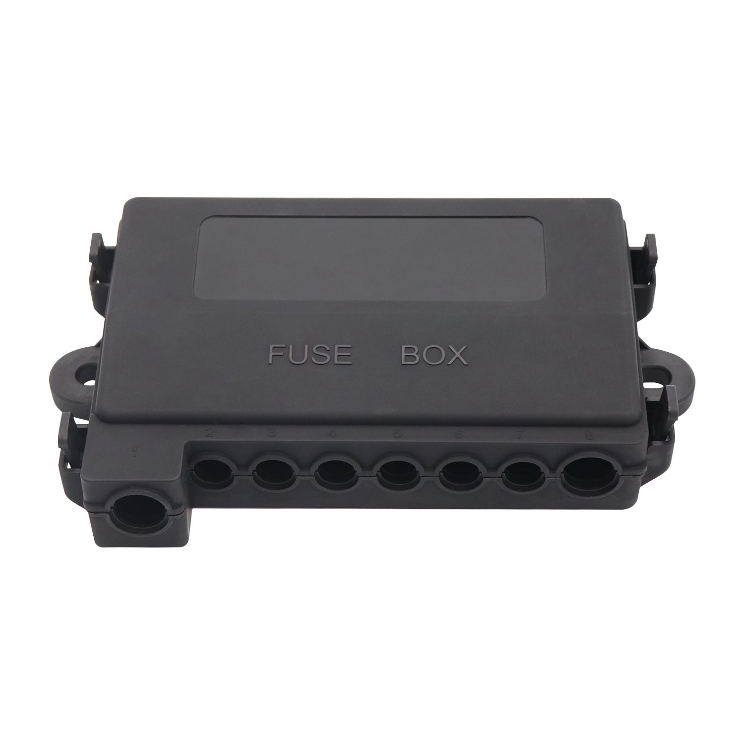 Rear view of fuse holder housing showing solid plastic back and mounting feet