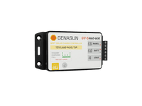 Angled view of Genasun 5A MPPT controller showing compact housing