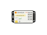 Top-down view of Genasun GV-5-Pb-12V MPPT solar charge controller faceplate