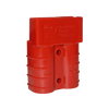 Upright red Anderson plug housing showing logo and mounting holes