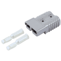 Grey 120A Anderson plug connector housing displayed with two separated silver contacts