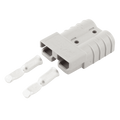 Grey 50A Anderson plug housing shown with two silver 6AWG contacts