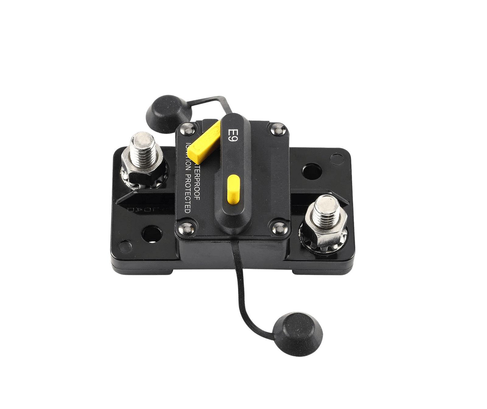 Side profile of waterproof circuit breaker showing robust housing and terminals