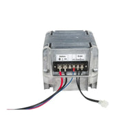 Rear view of industrial battery charger showing protected screw terminal block for wiring