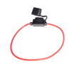 Inline standard blade fuse holder with red 14AWG wire loop and open waterproof cap