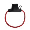 Red 8AWG inline maxi fuse holder with protective dust cap and cable loop