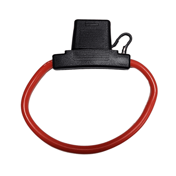 Exotronic inline maxi blade fuse holder with 6AWG red wire loop and black protective cover