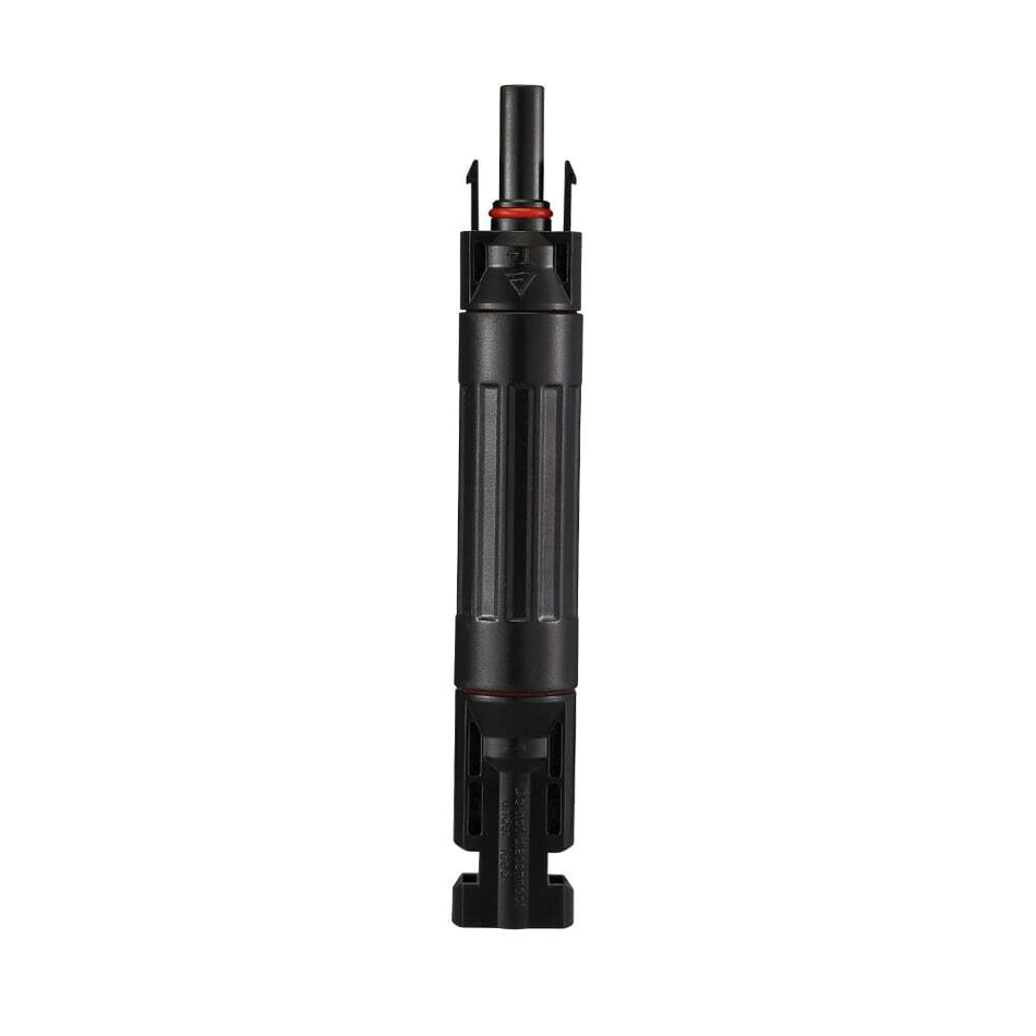 Front view of black cylindrical solar fuse holder with red sealing ring
