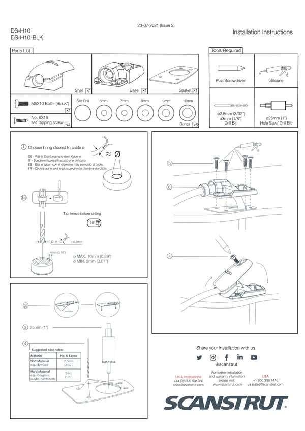 Step by step installation instructions for the DS-H10 cable seal