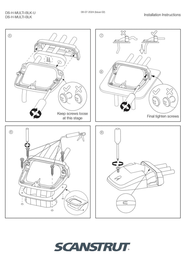 Installation guide diagram for the horizontal multi cable seal showing assembly steps