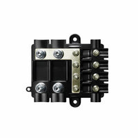 Top-down internal view of the fuse holder showing M8 and M5 studs on a tinned copper busbar