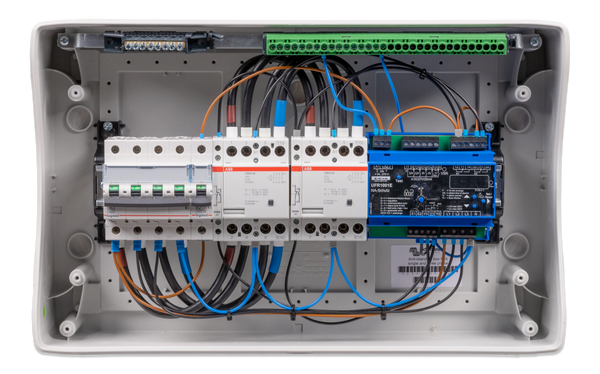Internal view showing Ziehl relay, contactors and circuit breaker wiring
