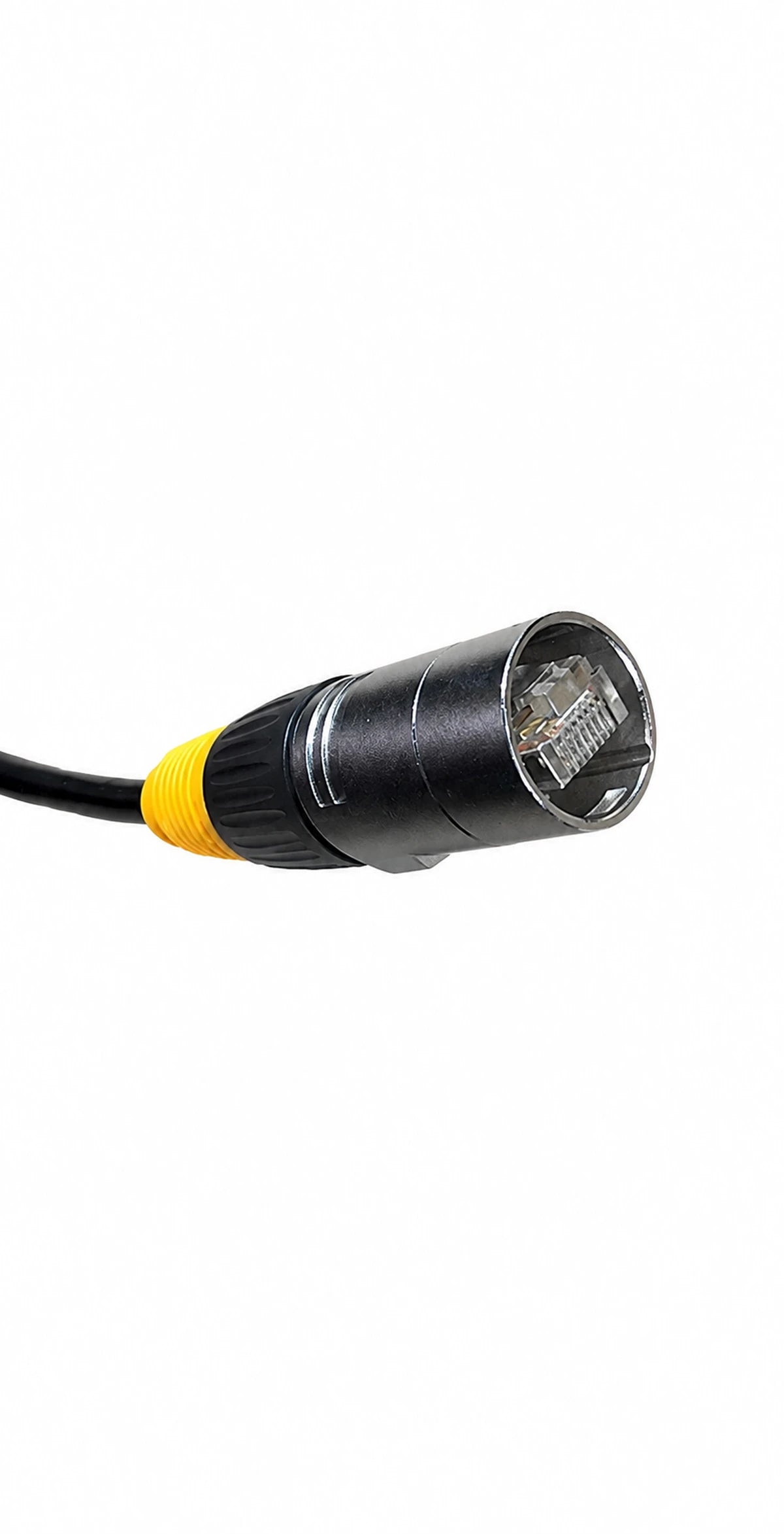 Detailed view of the IP66 rated RJ45 connector with metal housing