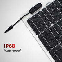 Water droplets on an IP68 waterproof junction box and surface of a Sunman flexible solar panel