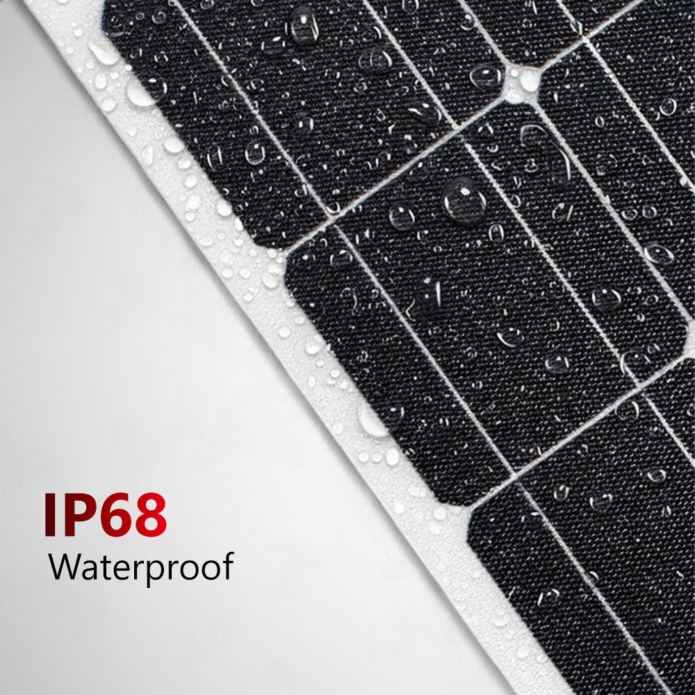 Close-up of solar panel surface with water droplets highlighting IP68 waterproof rating
