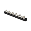Isometric view of a 6P 150A busbar showing the copper strip and hex nuts