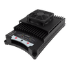 Isometric view of a 100A buck-boost converter showcasing the depth and fan assembly