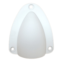 Top-down view of large white clamshell cable entry cover showing three mounting holes