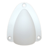 Top-down view of large white clamshell cable entry cover showing three mounting holes