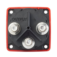 Rear view of battery switch with three M10 tinned copper terminal studs and insulating barriers