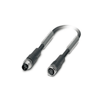 Close-up detail of M8 3-pole male and female circular connector ends