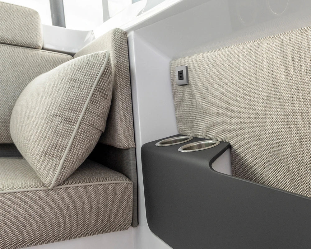 Close-up of the TILE USB-C socket installed on a boat cabin wall
