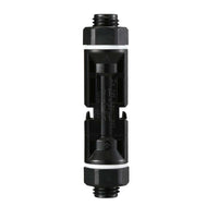 Mated pair of black bulkhead solar connectors locked together