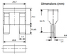 Technical drawing of maxi blade fuse showing dimensions in millimetres for body and terminals