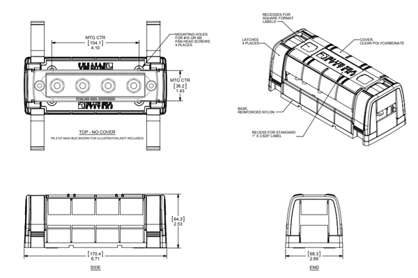 Technical drawing showing dimensions and materials for MaxiBus insulating cover BS-2719B