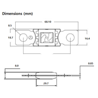 Technical drawing of Mega fuse dimensions including 68.1mm length for 400A model