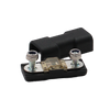 Inline MIDI fuse holder with transparent fuse fitted and black cover positioned behind