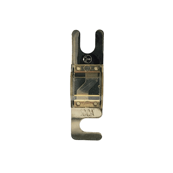 Top view of 100A Midi fuse featuring clear housing and tin-plated terminals