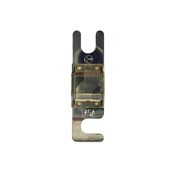 Top view of 175A Midi fuse featuring clear housing and tin-plated terminals
