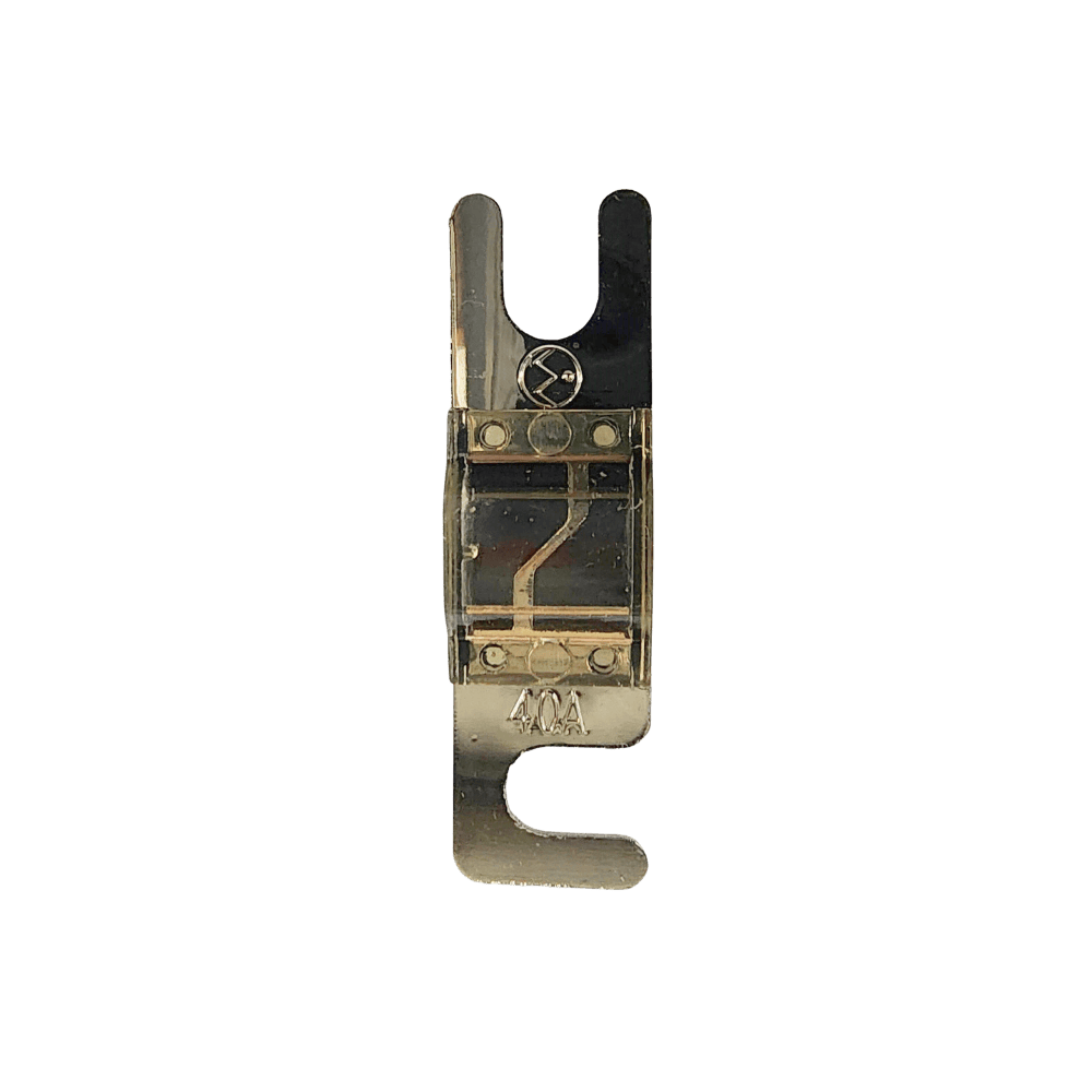 Top view of 40A Midi fuse featuring clear housing and tin-plated terminals