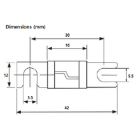 Technical dimensional drawing of M6 Midi fuse showing 42mm length and 30mm hole spacing