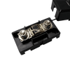 Close-up angled view of a MIDI fuse bolted securely onto the fuse holder base studs