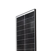 Close-up of solar panel top corner showing cell grid and glass texture