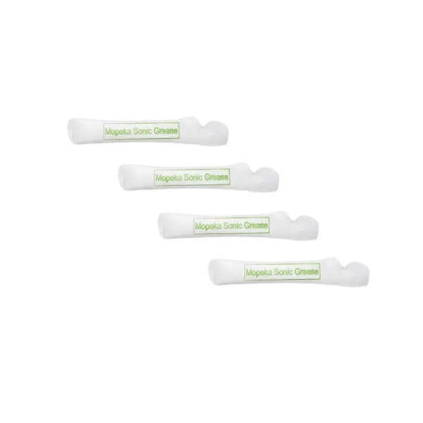 Four white packets of Mopeka Sonic Grease arranged in a staggered vertical column