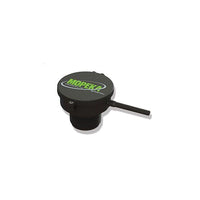 Angled view of black Mopeka TD40 ultrasonic tank sensor with threaded mounting base and side conduit