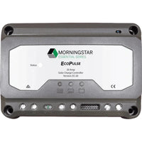 Front view of Morningstar EcoPulse 20A PWM solar controller showing status LEDs and terminals