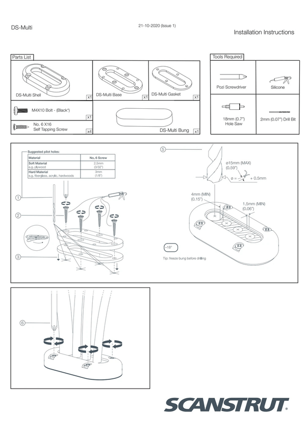 Installation instructions for the Scanstrut multi cable seal