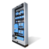 Open grey cabinet containing Victron Energy power components mounted on a black frame
