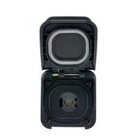 Front-on view of Scanstrut 12V accessory socket with protective lid open