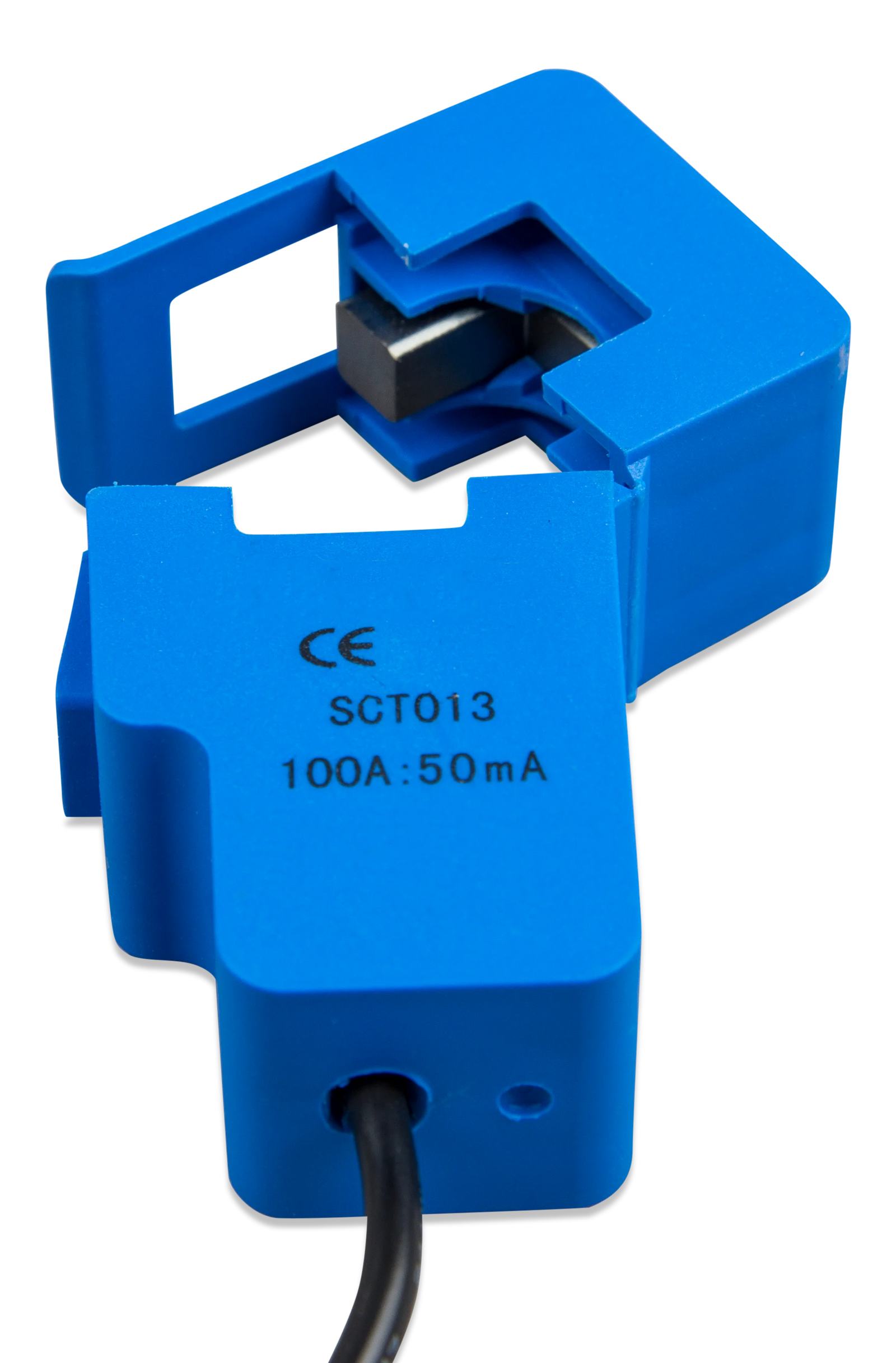Open split-core current transformer showing the internal magnetic core