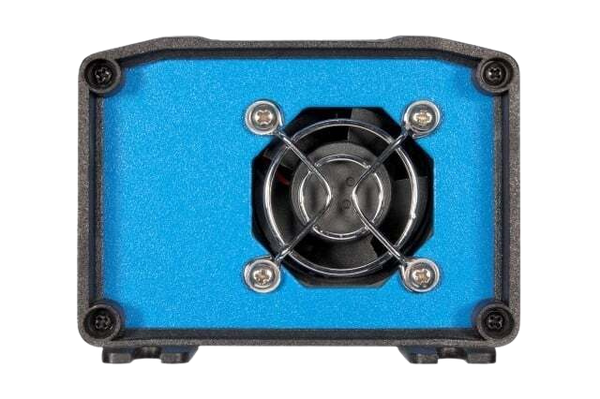 Rear end of Victron Orion converter featuring the integrated temperature-controlled cooling fan