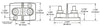 Technical dimension drawing showing top and side views with metric and imperial measurements