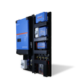 Angled side view of pre-wired Victron power board showing mounting depth and cable management
